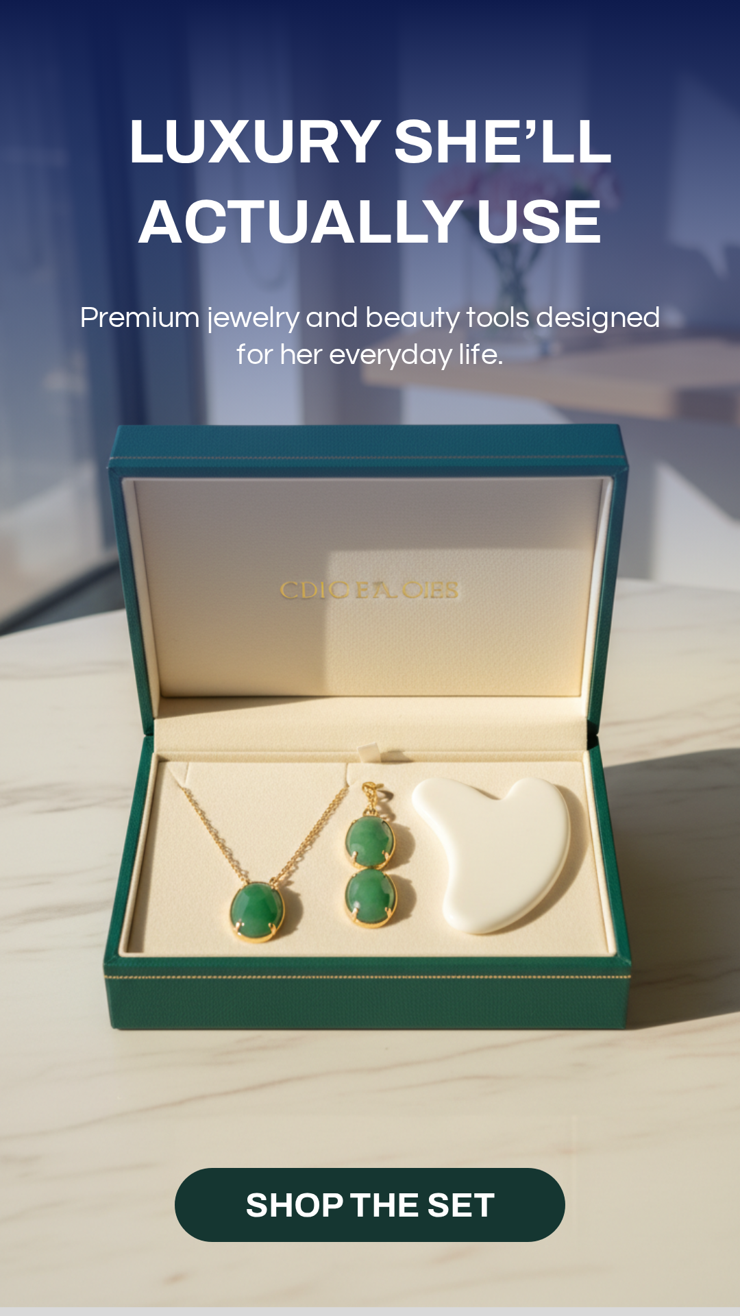 Oval Green Crystal Pendant Necklace Set With Bracelet